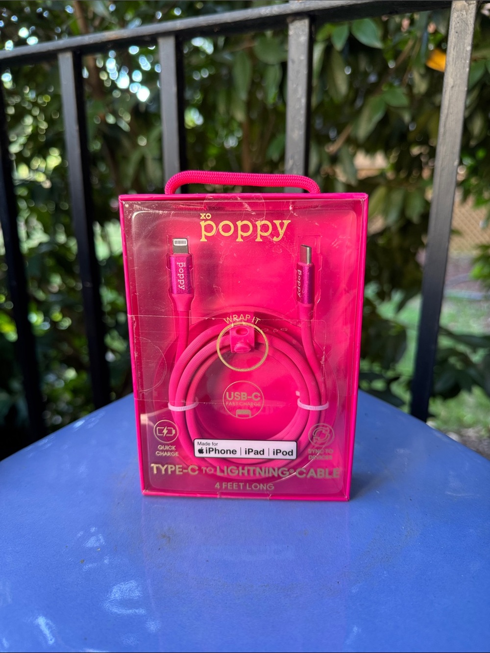 NIB 💞xo poppy Type-C to Lightning Cable - Hot Pink - 4 feet long